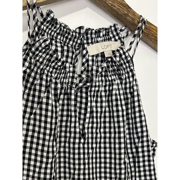Ann Taylor LOFT Tank Top Blouse Sz Small Black White Buffalo Check Plaid Career - Picture 2 of 5